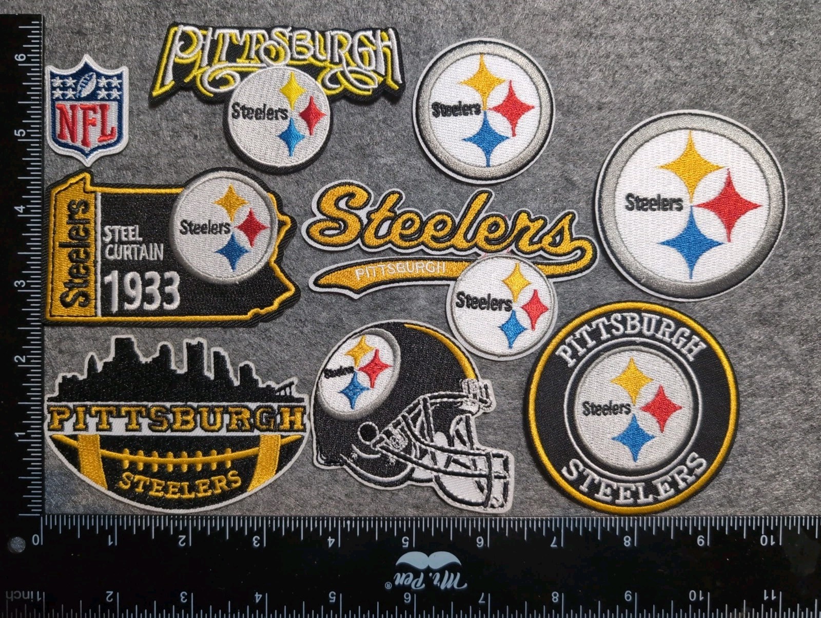 LOT OF 9 PITTSBURGH STEELERS IRON ON EMBROIDERED PATCHES EVERYTHING IN PHOTO LOT OF 9 PITTSBURGH STEELERS IRON ON EMBROIDERED PATCHES EVERYTHING IN PHOTO