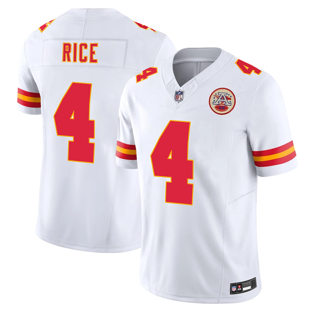 NWT Men\'s #4 Chiefs Rashee Rice Red/White Collection Limited Stitched Jersey NWT Men\'s #4 Chiefs Rashee Rice Red/White Collection Limited Stitched Jersey
