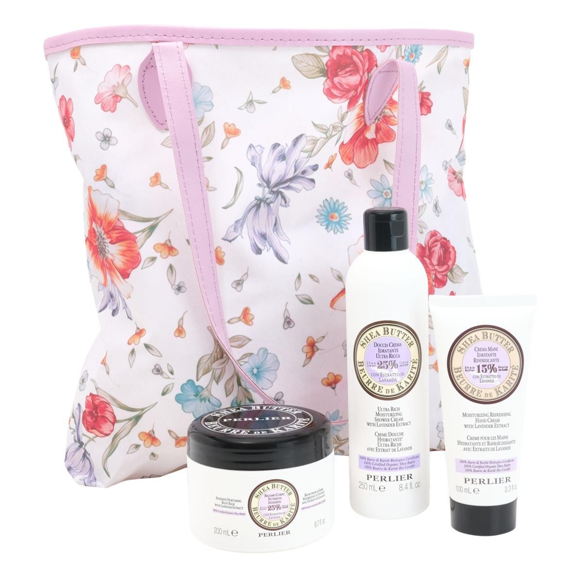 Perlier Made In Italy Shea Butter & Lavender 3pc Kit W/ Large Bag New Sealed Perlier Made In Italy Shea Butter & Lavender 3pc Kit W/ Large Bag New Sealed