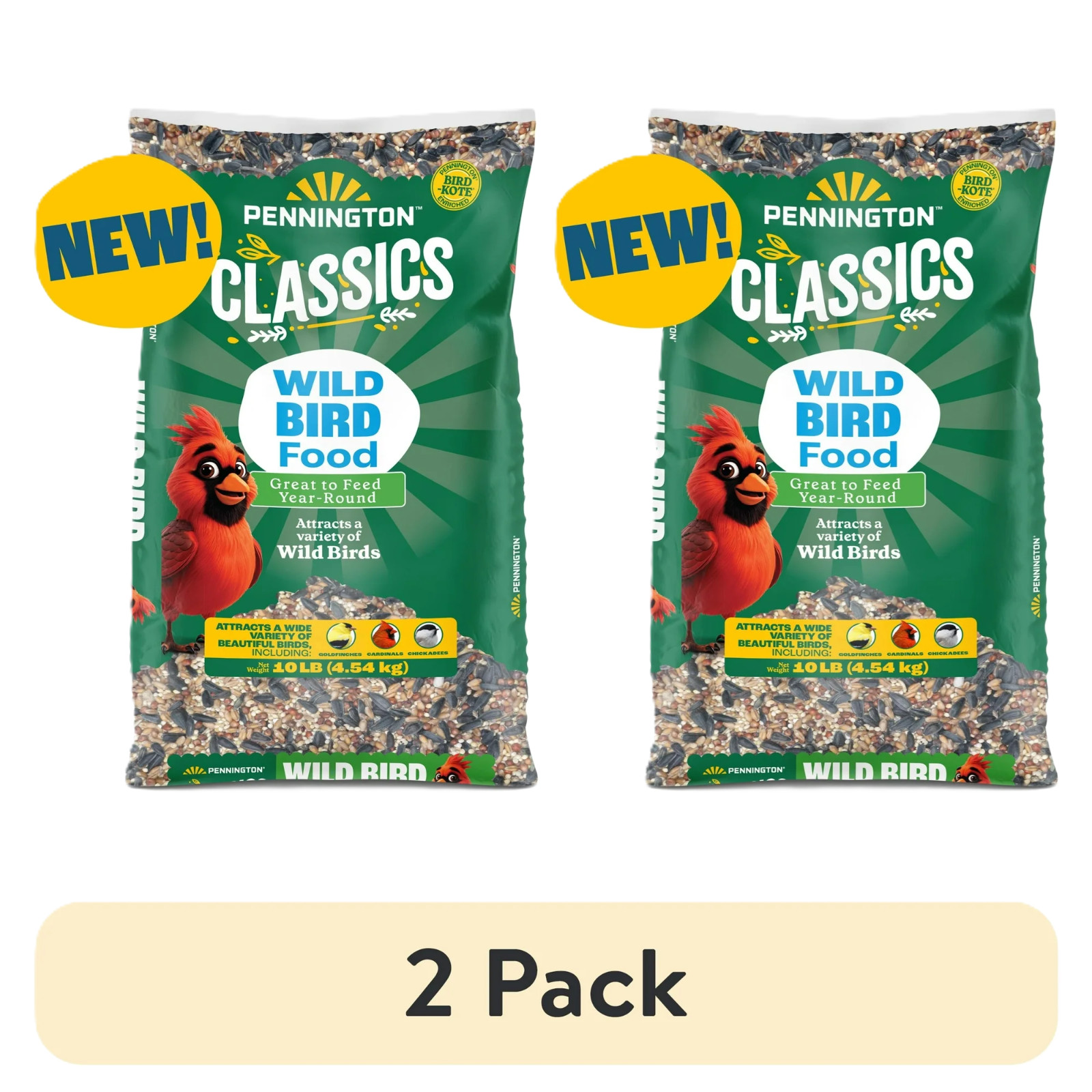 Pennington Classic Dry Wild Bird Feed and Wild Bird Seed, 10 lb. New Bag, 2 Pack