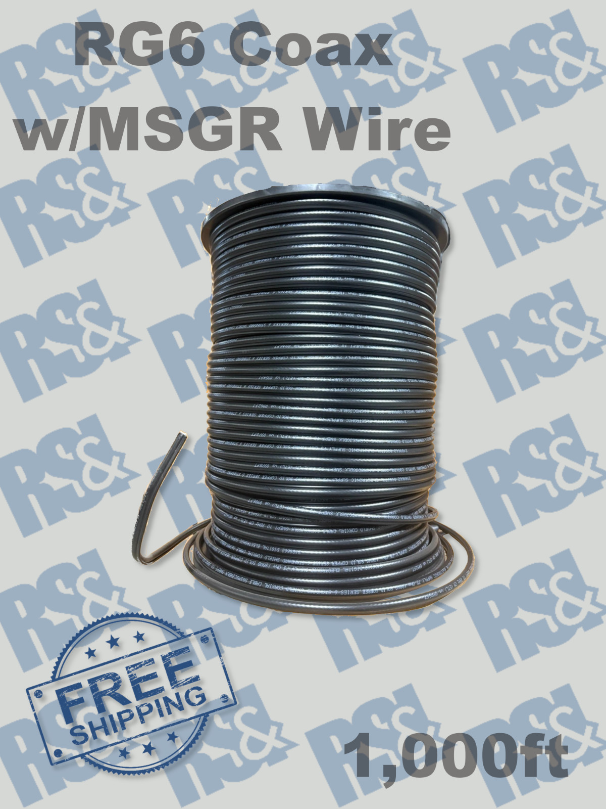 1000ft RG6 Quad Shield Coaxial Cable 75 Ohm Solid Copper 18AWG Black DES Bulk Sp