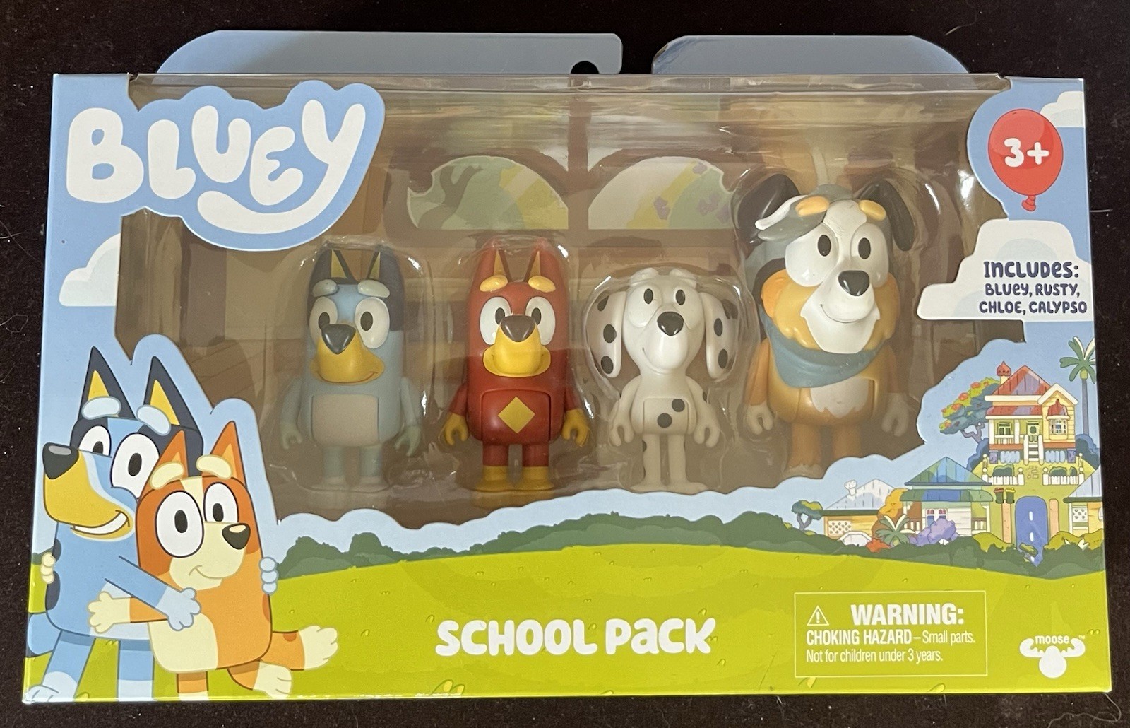 Bluey School Pack Figure Set: Bluey, Rusty, Chloe, Calypso - Kids Toy, NEW