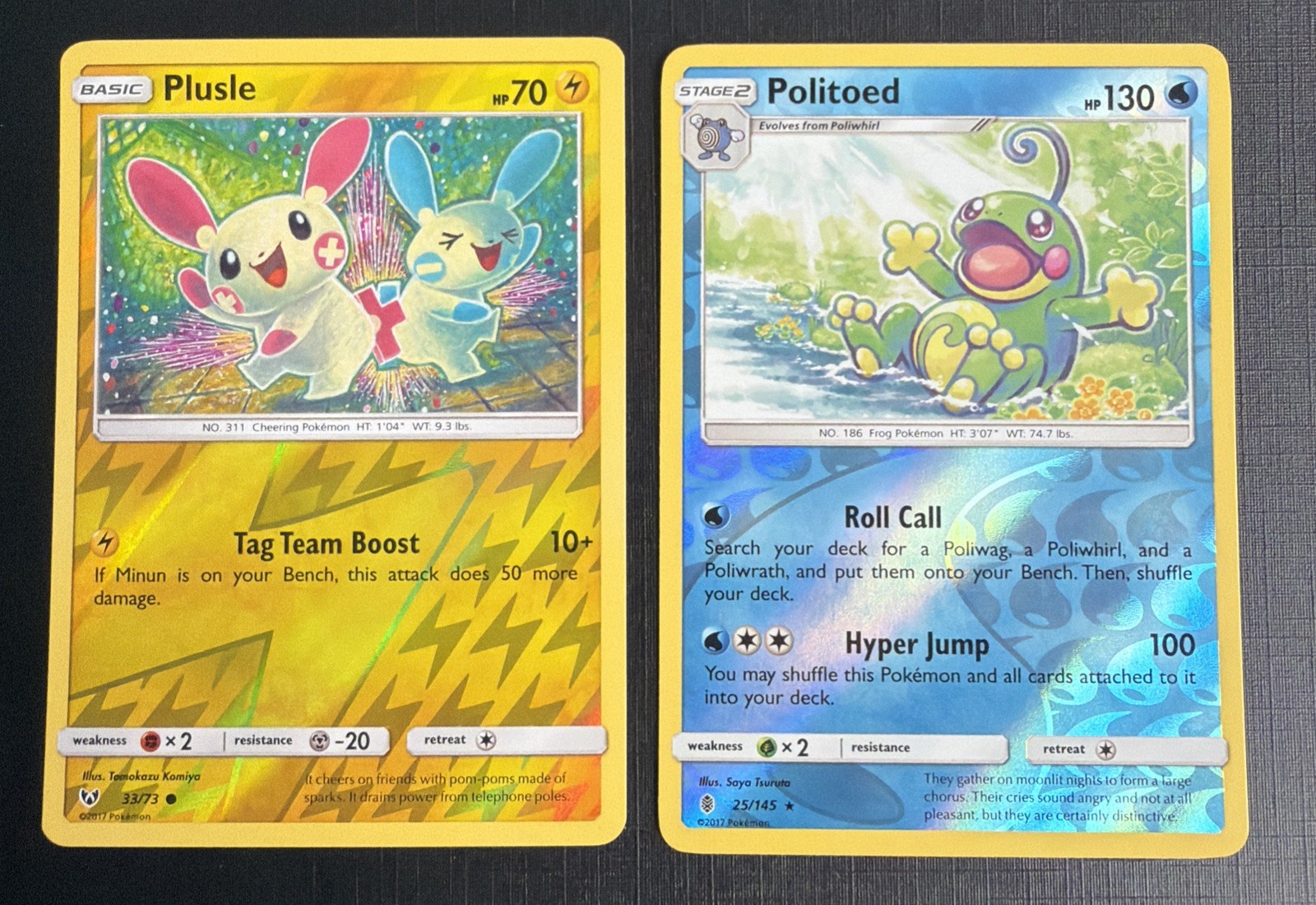 Pokemon Plusle 33/73 Shining Legends Reverse Holo + Politoed 25/145 Reverse Holo Pokemon Plusle 33/73 Shining Legends Reverse Holo + Politoed 25/145 Reverse Holo