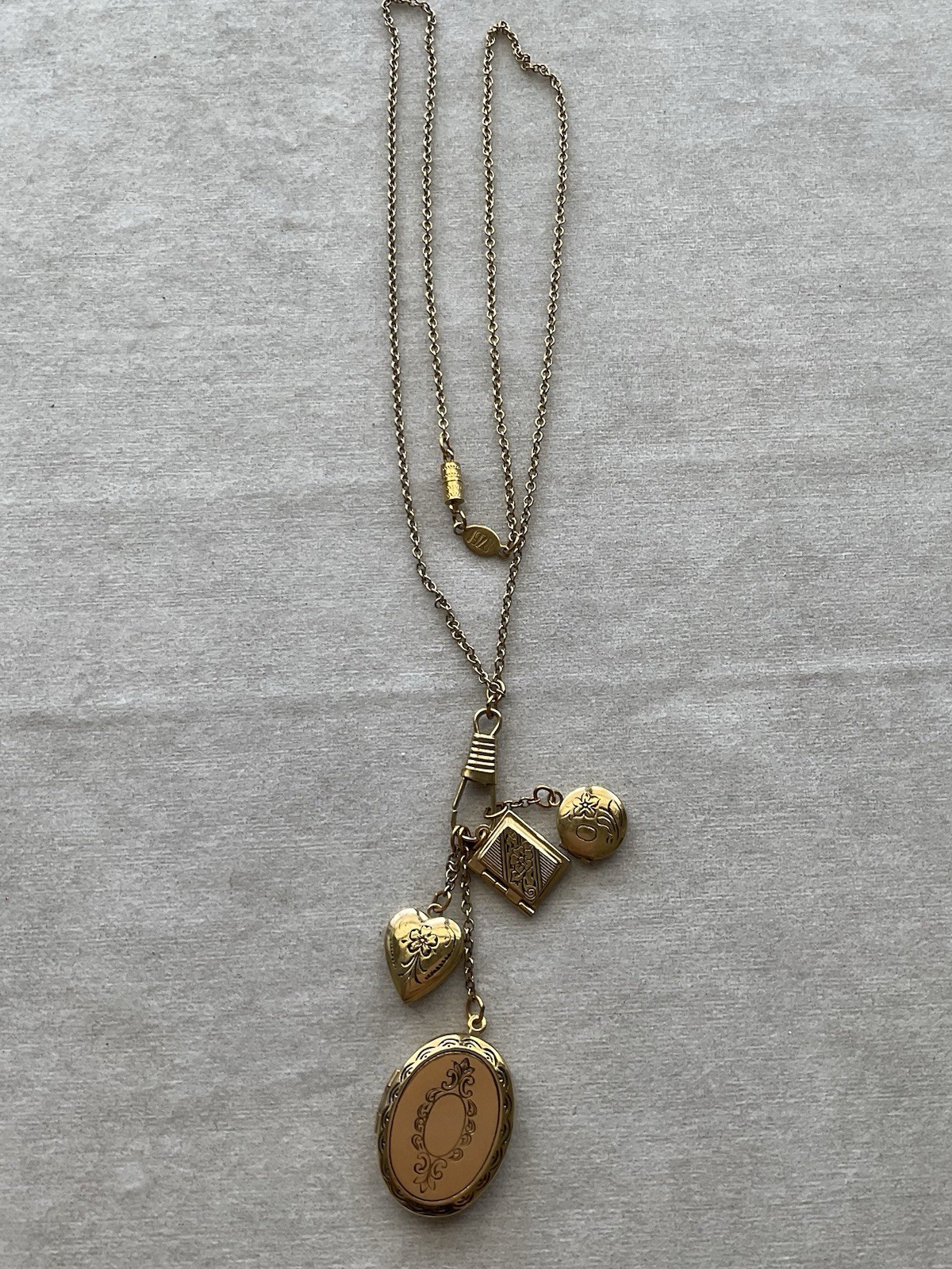 Signed 1928 Gold Tone Multi Locket Necklace Estate Jewelry Signed 1928 Gold Tone Multi Locket Necklace Estate Jewelry