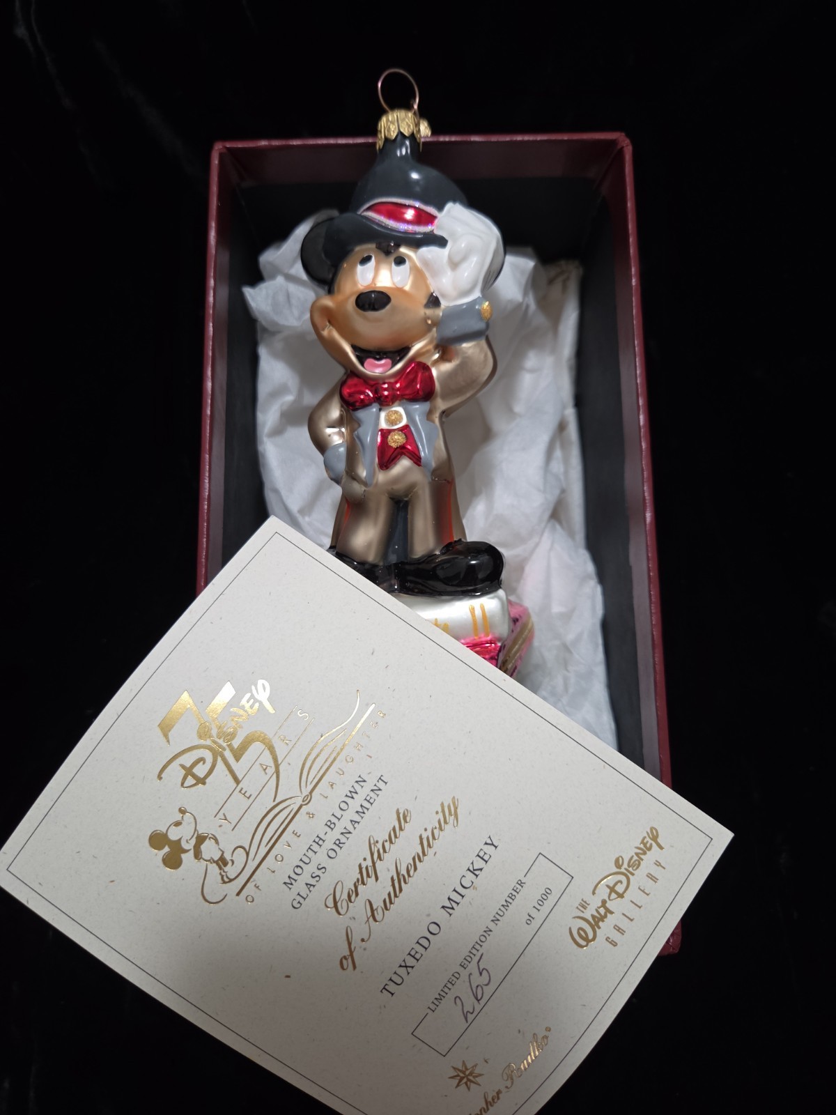 1998 Christopher Radko Disney TUXEDO MICKEY 75TH Annv. Limited 1000 Ornament 1998 Christopher Radko Disney TUXEDO MICKEY 75TH Annv. Limited 1000 Ornament