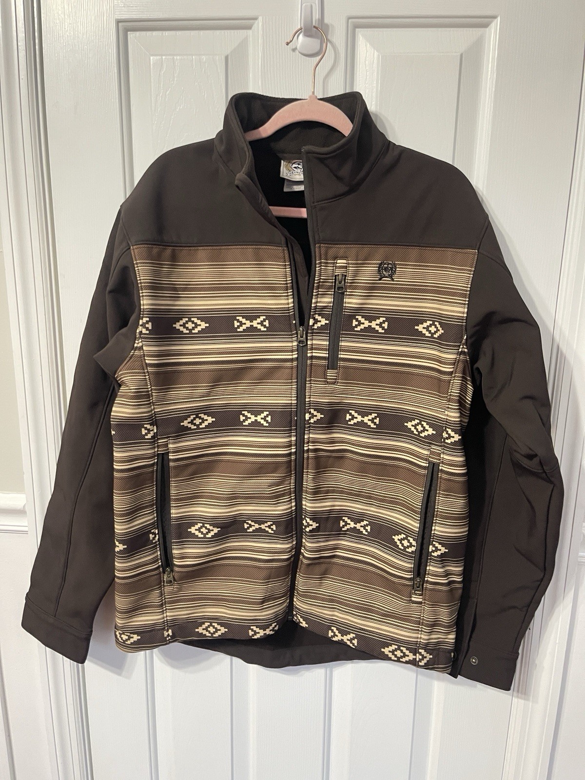 Cinch Men\'s Brown Aztec Print Bonded Jacket Med Softshell Western