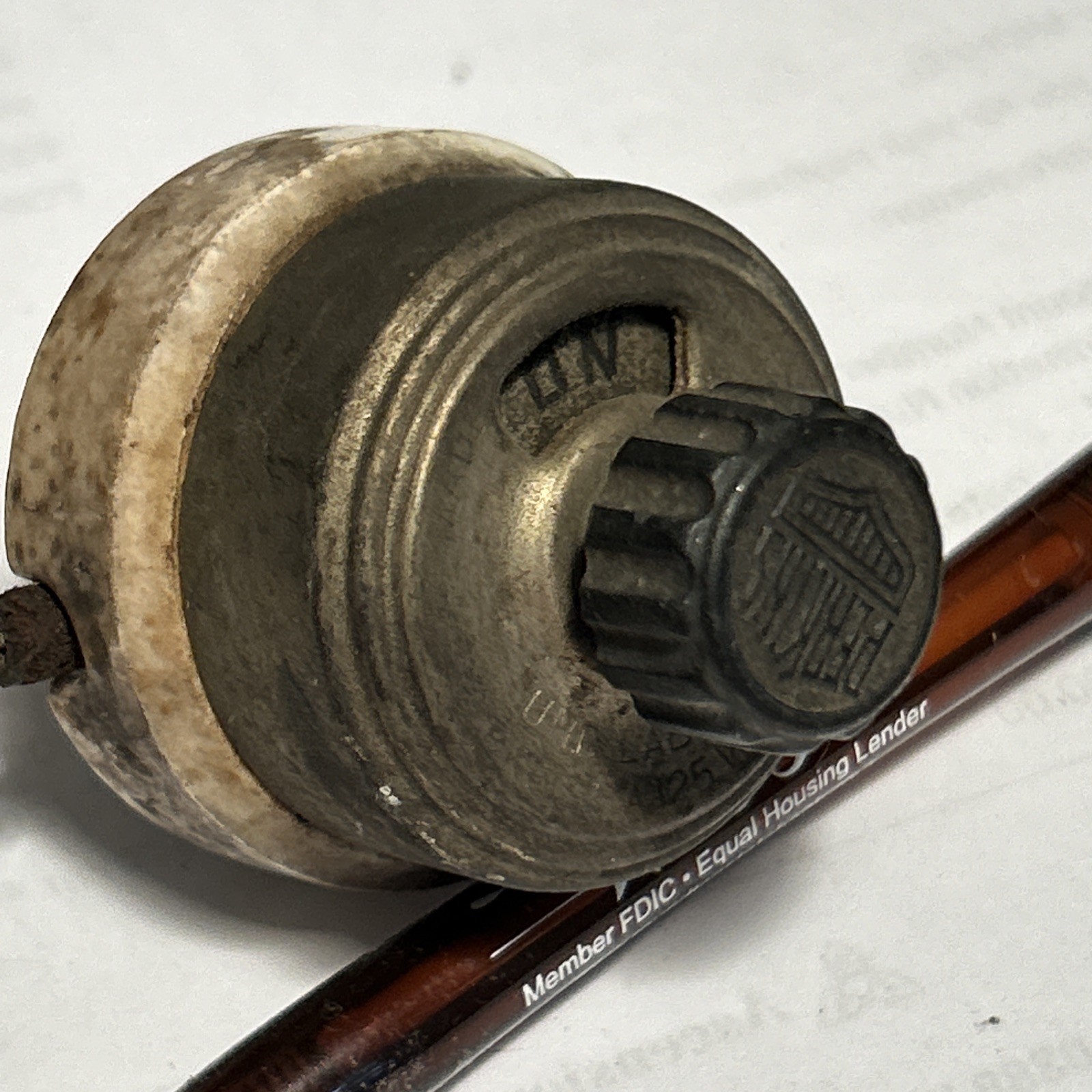 Antique 1900\'s Perkins Rotary On Off Light Wall Switch Metal & Porcelain 