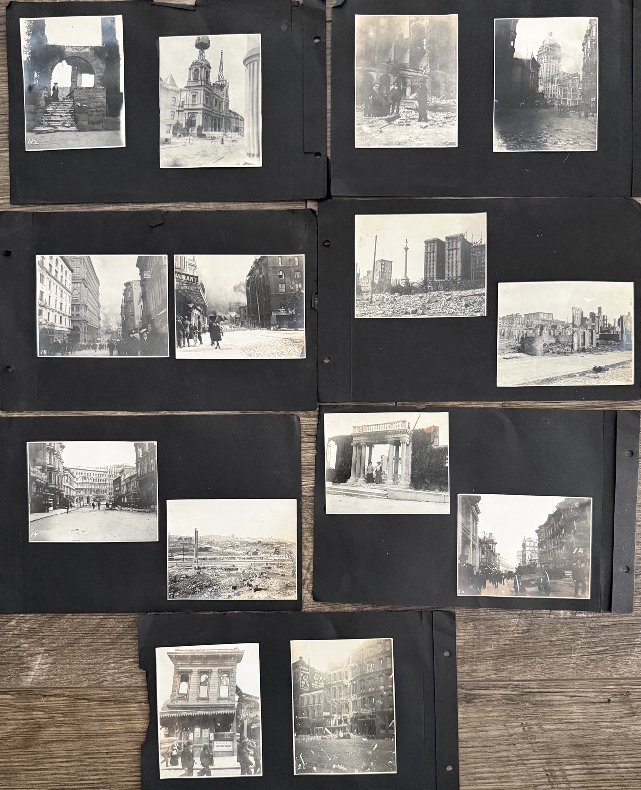 Rare Lot of 28 Arnold Genthe 1906 San Francisco Earthquake Photos Album Pages