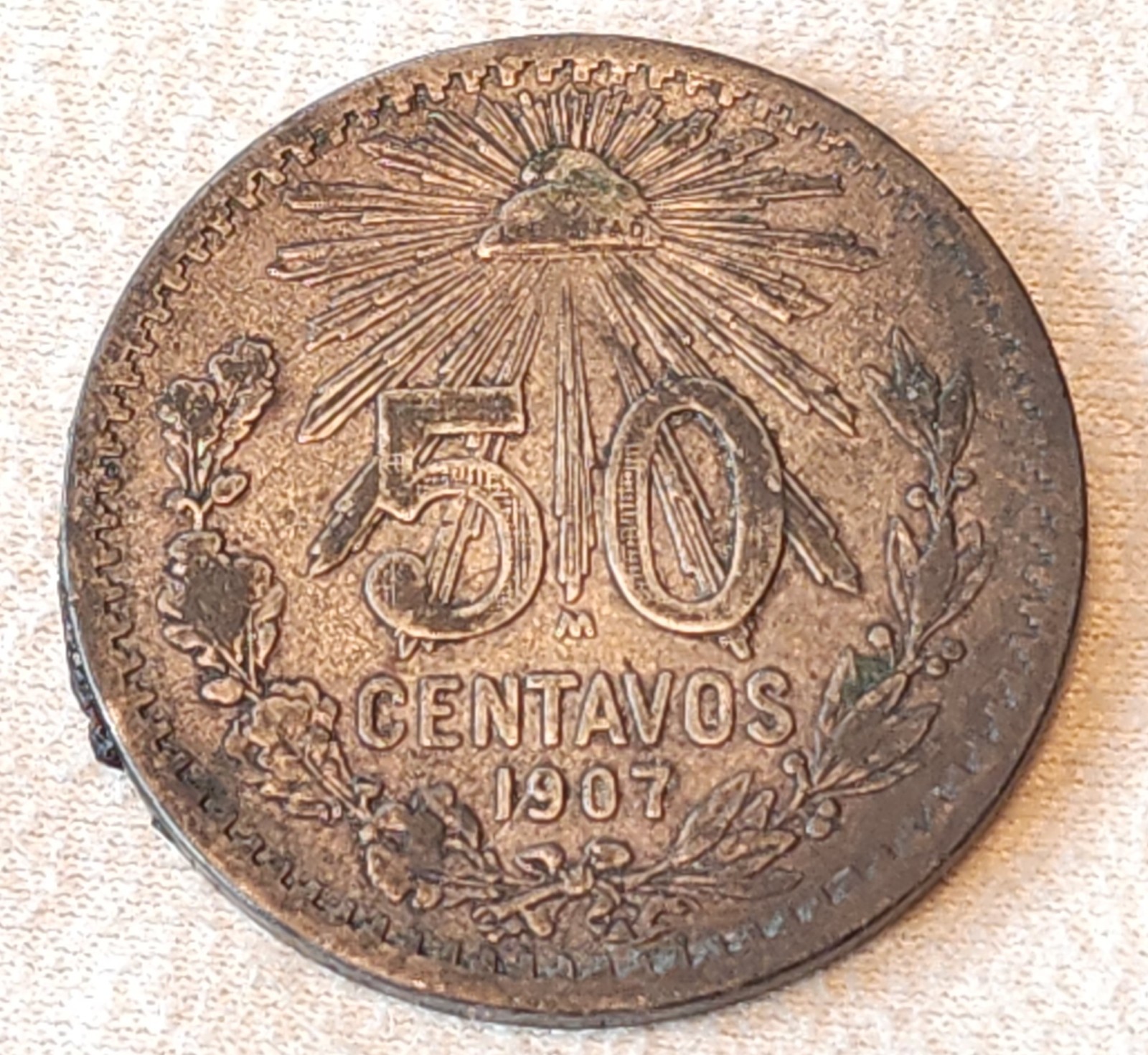 MEXICO 1907M Silver ( .800 )  Coin 50 Centavos Mexico city Mint