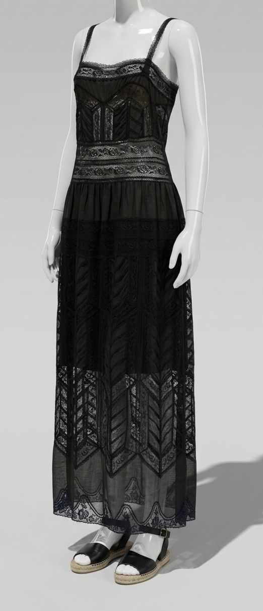 Zimmermann Women\'s Black Sheer Cotton Halliday Linen Lace Trim Slip Dress Size 0