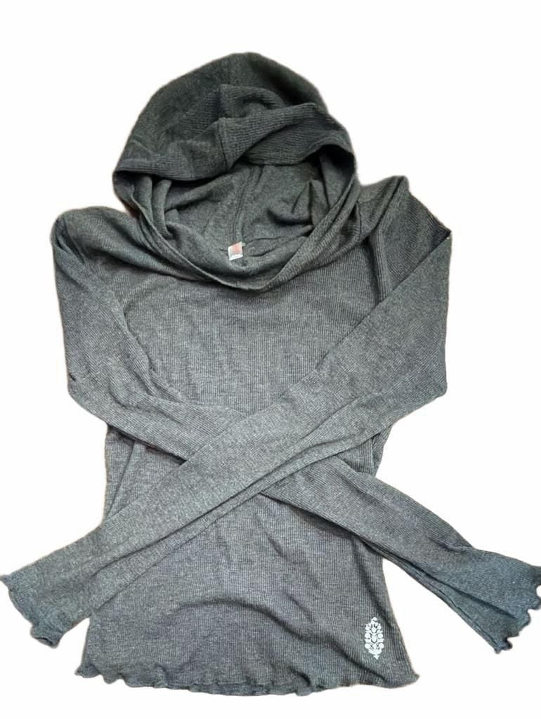 FP Movement Breathe Easy Hoodie Size S Charcoal Gray Ribbed Top NWT