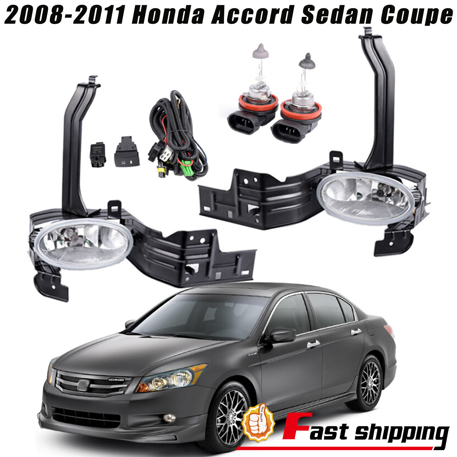 For 2008-2010 2011 Honda Accord Sedan Coupe Front Bumper Fog Lights Lamps Pair