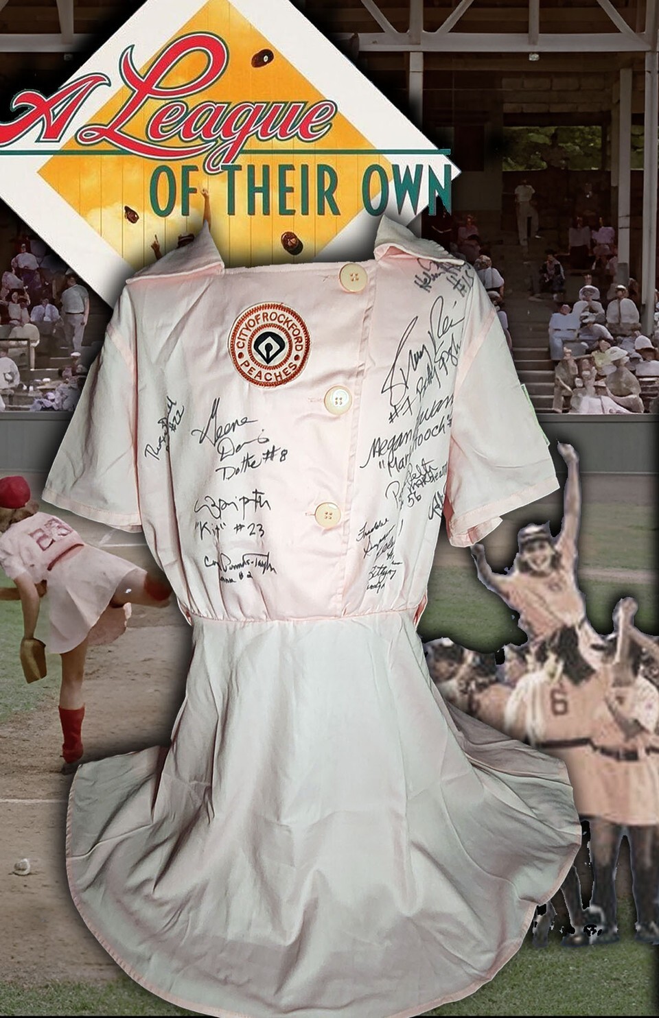 LEAGUE OF THEIR OWN CAST AUTOGRAPHED ROCKFORD PEACHES JERSEY BECKETT COA HOLO