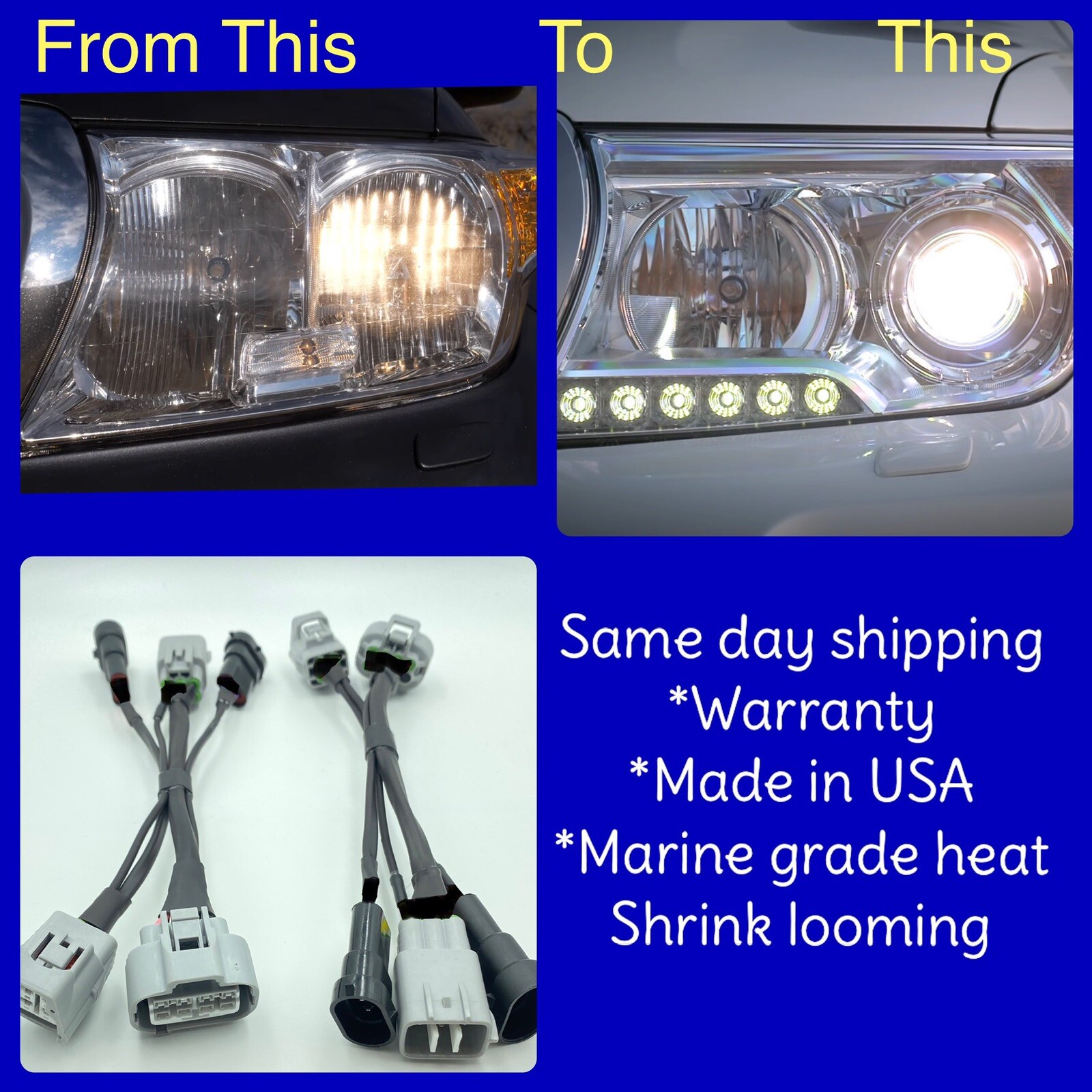 Headlight Conversion Harness For 2007 - 2015 Toyota Land Cruiser Halogen - Xenon