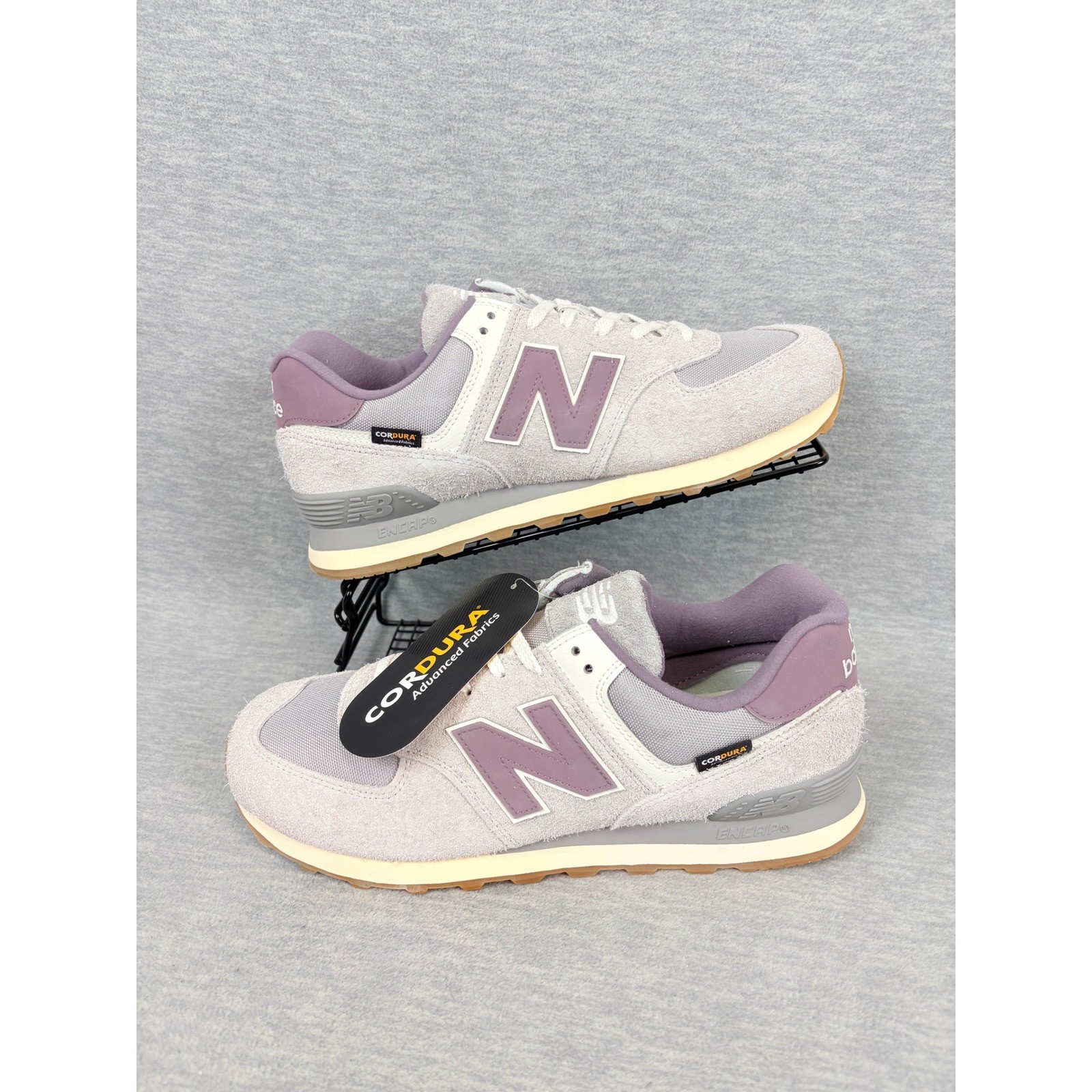 New Balance 574 Sneakers Womens 13.5 M Grey Purple Gum Sole Lifestyle Cordura New Balance 574 Sneakers Womens 13.5 M Grey Purple Gum Sole Lifestyle Cordura