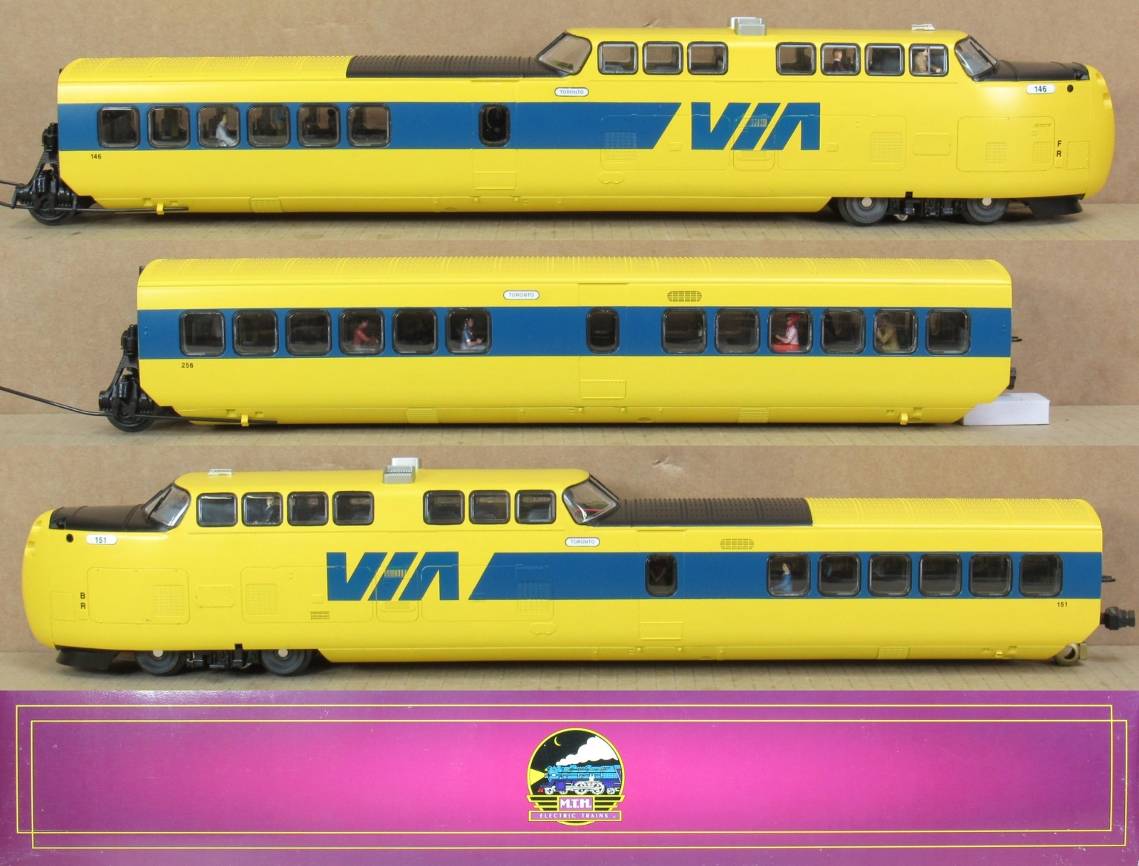 MTH Premier 20-20347-1 VIA Rail Turbotrain Passenger Set w/PS3 O-Gauge *RARE*