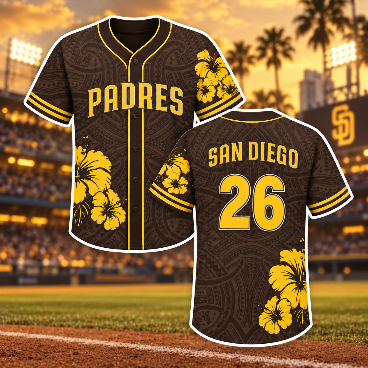 HOT# San Diego Pa.dres 26, Brown Hawaiian Baseball Jersey – Fan Style