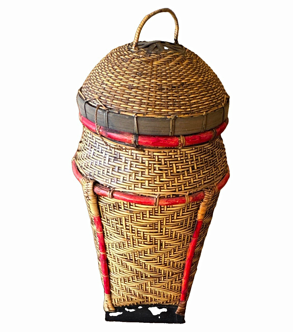 Woven Asian antique Wicker Round Lidded Storage Basket 8x8x20 in Woven Asian antique Wicker Round Lidded Storage Basket 8x8x20 in