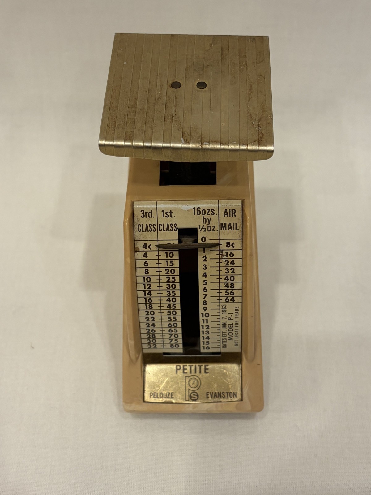 VTG Postal Scale Petite Pelouse Evanston Model P-1 Rates Effective Jan 7 1963