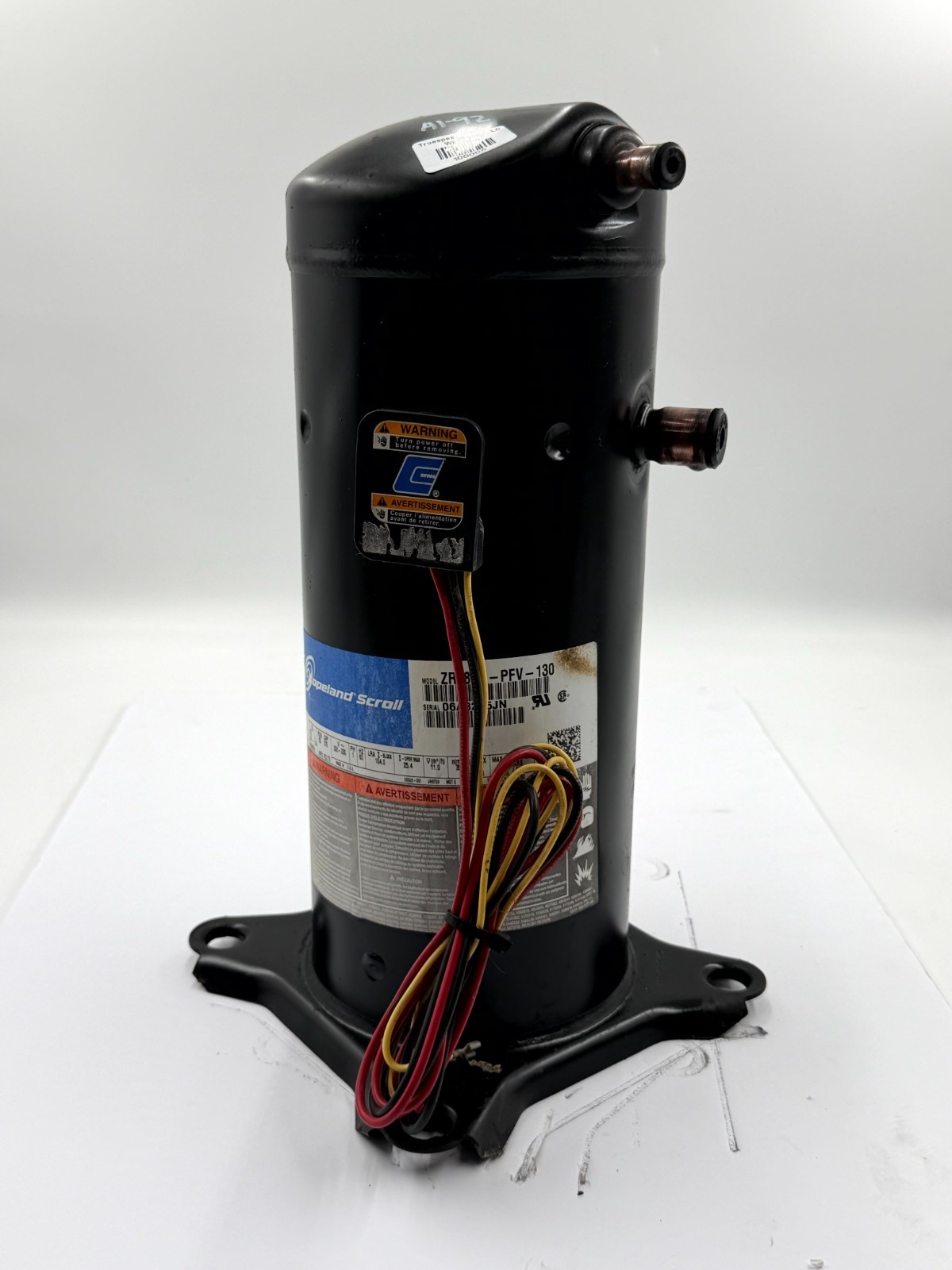 Copeland ZR38KA-PFV-130 Scroll Compressor 3-Ton 208-230V 1PH 60Hz 38000 BTU R-22