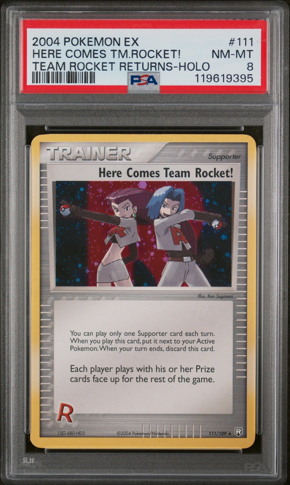 2004 Pokemon Ex Team Rocket Returns #111 Here Comes Team Rocket Holo PSA 8