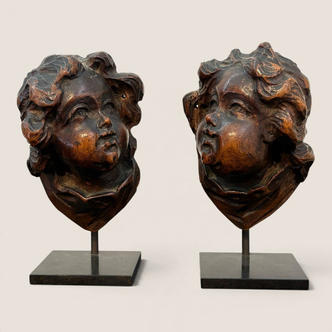 Pair of Antique Carved Wooden Cherubs Pair of Antique Carved Wooden Cherubs