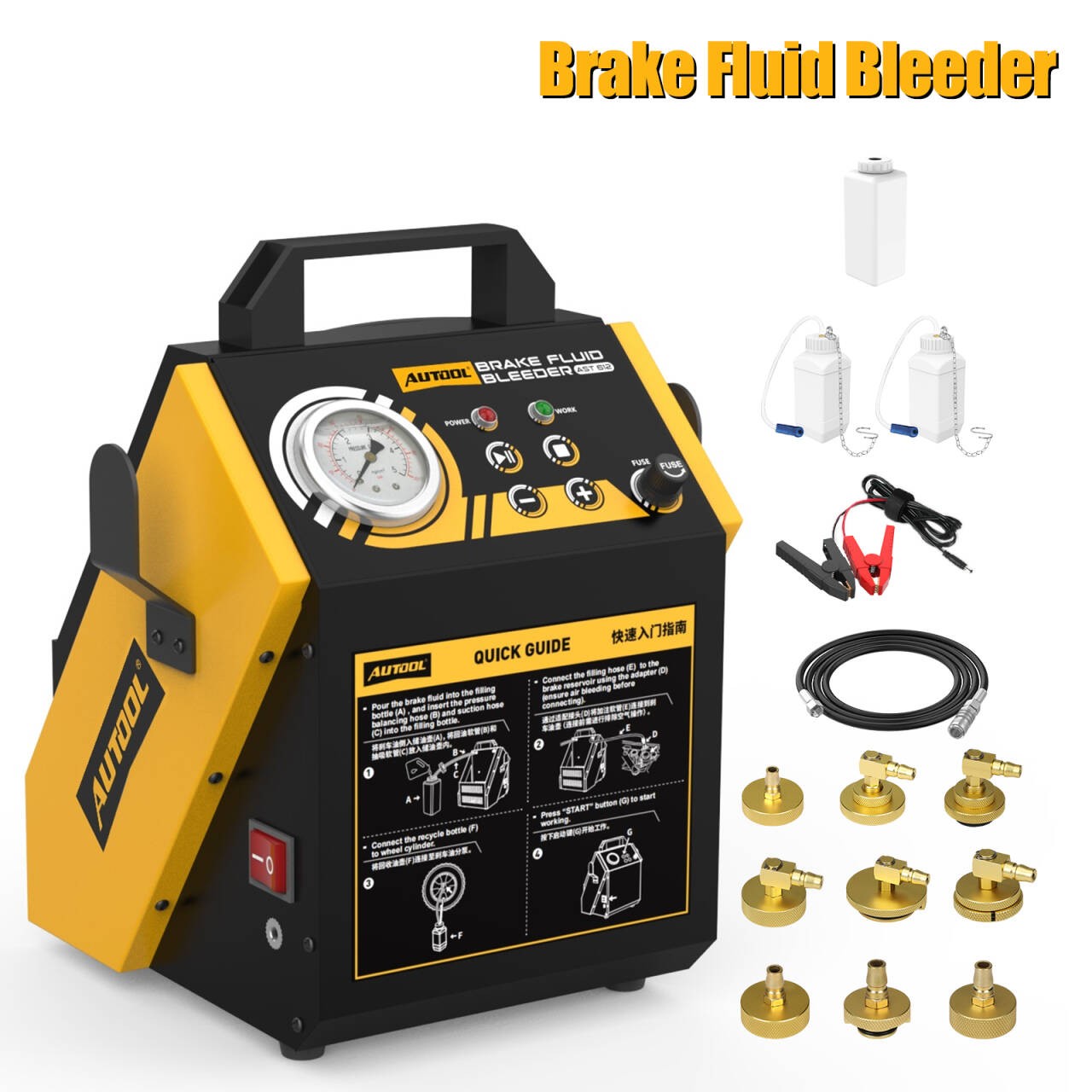 AUTOOL Car Brake Fluid Bleeder Electric Oil Bleeding Machine Kit With 9 Adapters