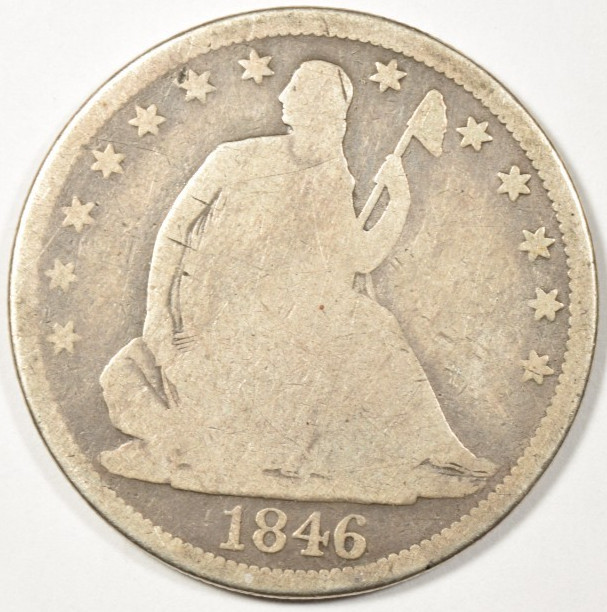 1846-O SEATED LIBERTY HALF DOLLAR ~ RARE TALL DATE SOLID FULL RIMS GOOD++