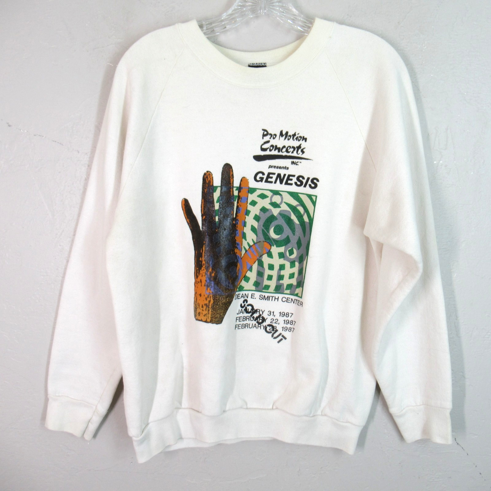 Vtg Genesis 1987 Concert Sweatshirt L White Crew Neck LS Invisible Touch RARE