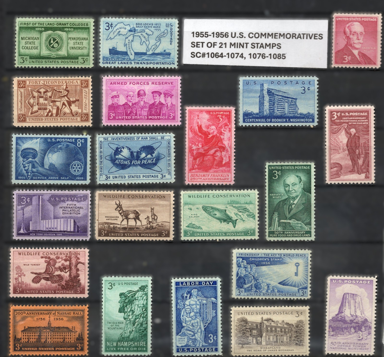 1955–1956 U.S. Commemorative Set Scott #1064–1074 & 1076–1085 MNH OG – Complete 1955–1956 U.S. Commemorative Set Scott #1064–1074 & 1076–1085 MNH OG – Complete