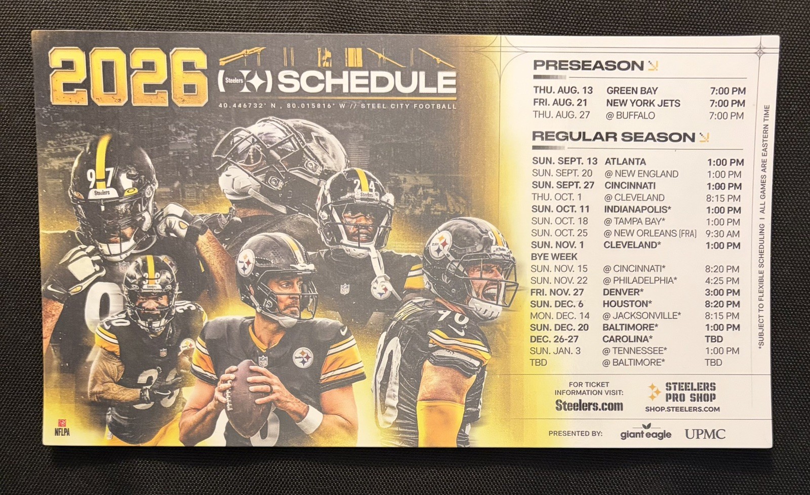 OFFICIAL 2026 Pittsburgh Steelers Schedule Magnet OFFICIAL 2026 Pittsburgh Steelers Schedule Magnet