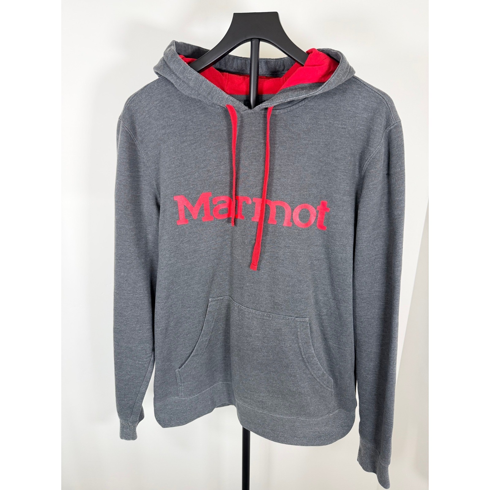 Marmot Mens Pullover Hoodie Charcoal Grey Red Logo Fleece Sweatshirt M E53640 Marmot Mens Pullover Hoodie Charcoal Grey Red Logo Fleece Sweatshirt M E53640
