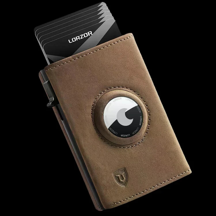 LORZOR RFID BLOCKING  SLIM LEATHER WALLET, FREE iOS & ANDRIOD COMPATIBLE AIR TAG