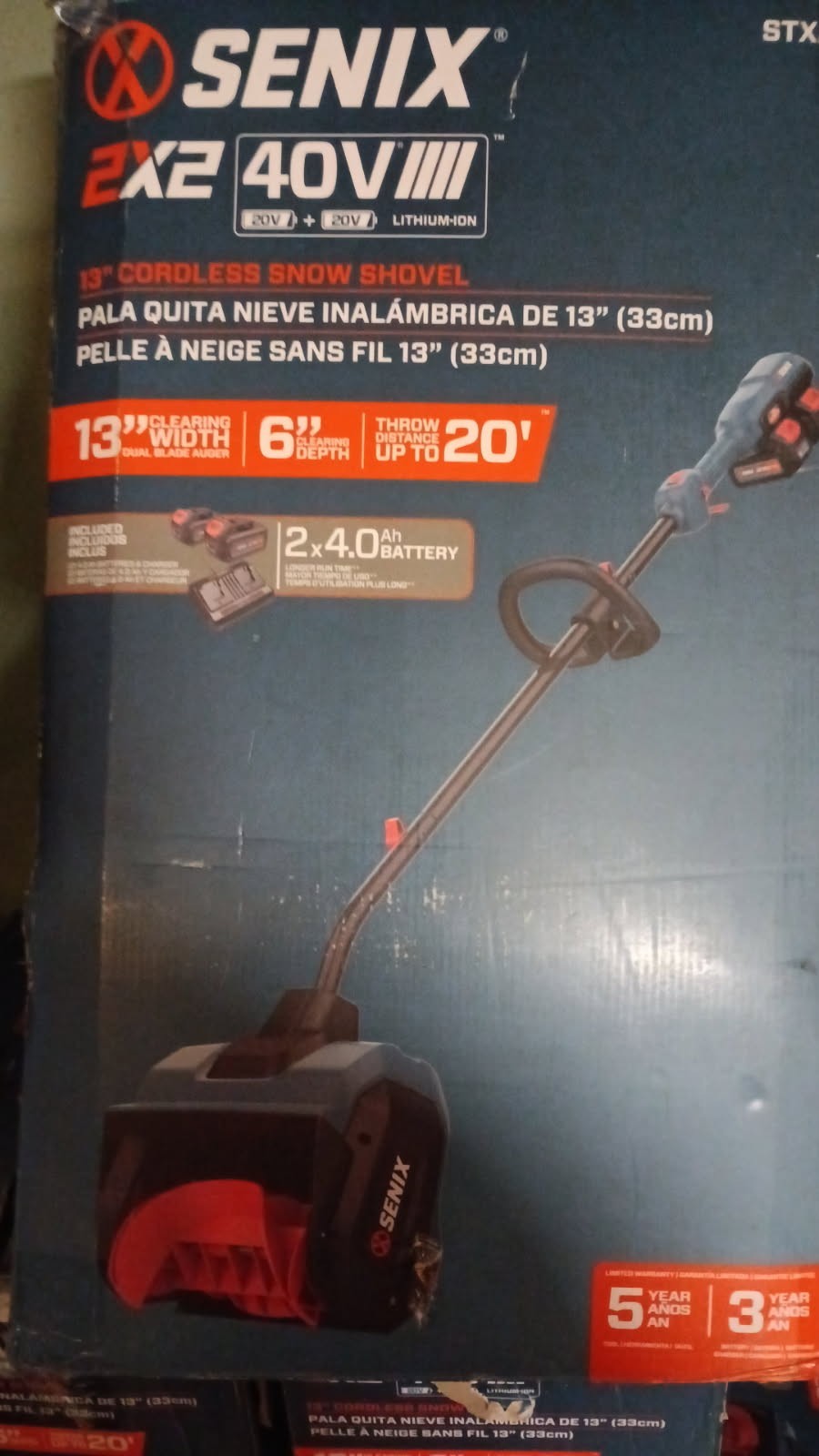 Senix 2x2 40 Volt 13 inch Cordless Snow Shovel