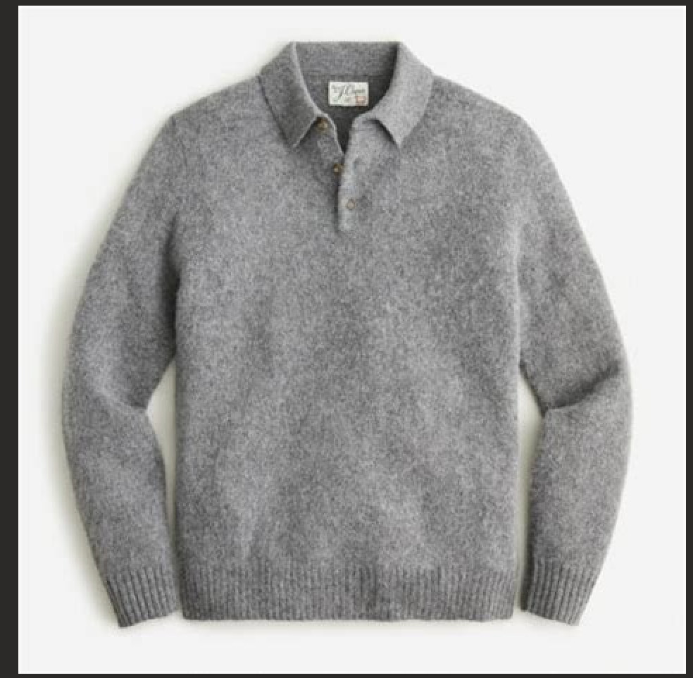 J.Crew Mens Sweater Polo Brushed Wool - Collared - Heathered Grey - $178 - NWT