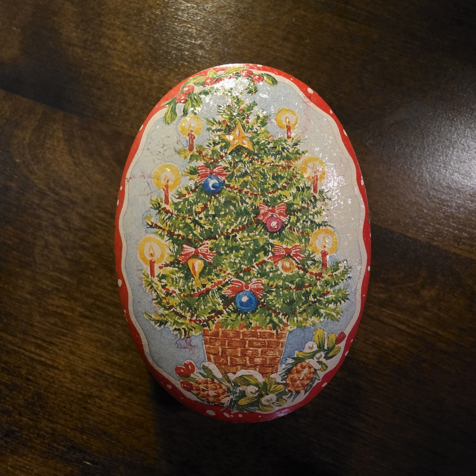 Vtg Lillian Vernon 1987 Christmas Tree Candle Tin Scented Oval Holiday NOS Mint