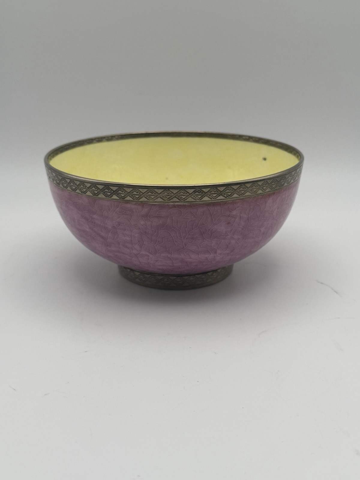 Antique Wedgwood Pink Yellow Lustre Bowl Silver Rim Lotus c1915 5.5”