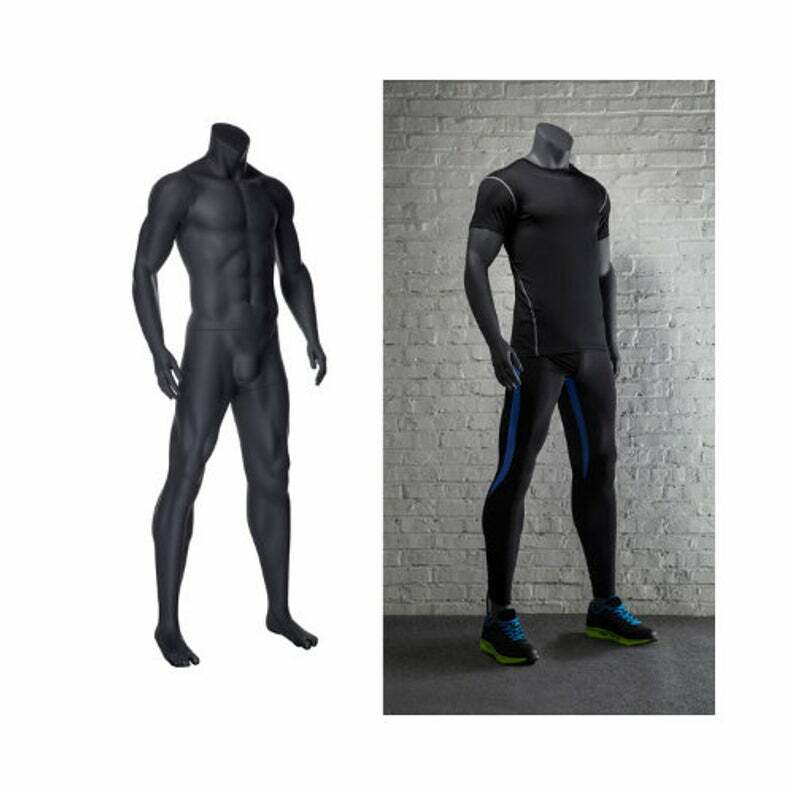 Headless Grey Adult Male Athletic Muscular Fitness Standing Mannequin with Base Headless Grey Adult Male Athletic Muscular Fitness Standing Mannequin with Base