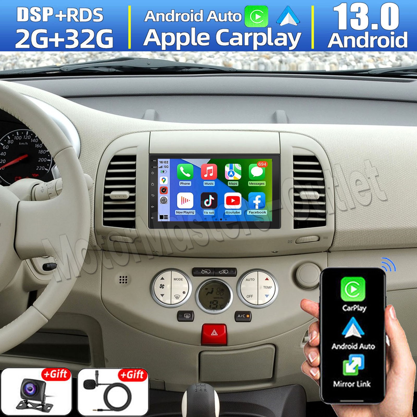 For Nissan Micra 2005-2007 Android Auto Apple Carplay Car Stereo Radio GPS Navi