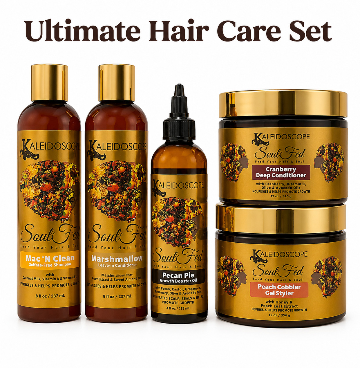 Kaleidoscope SoulFed Hair Care 5-Pc Set Shampoo Conditioner Oil Gel NEW