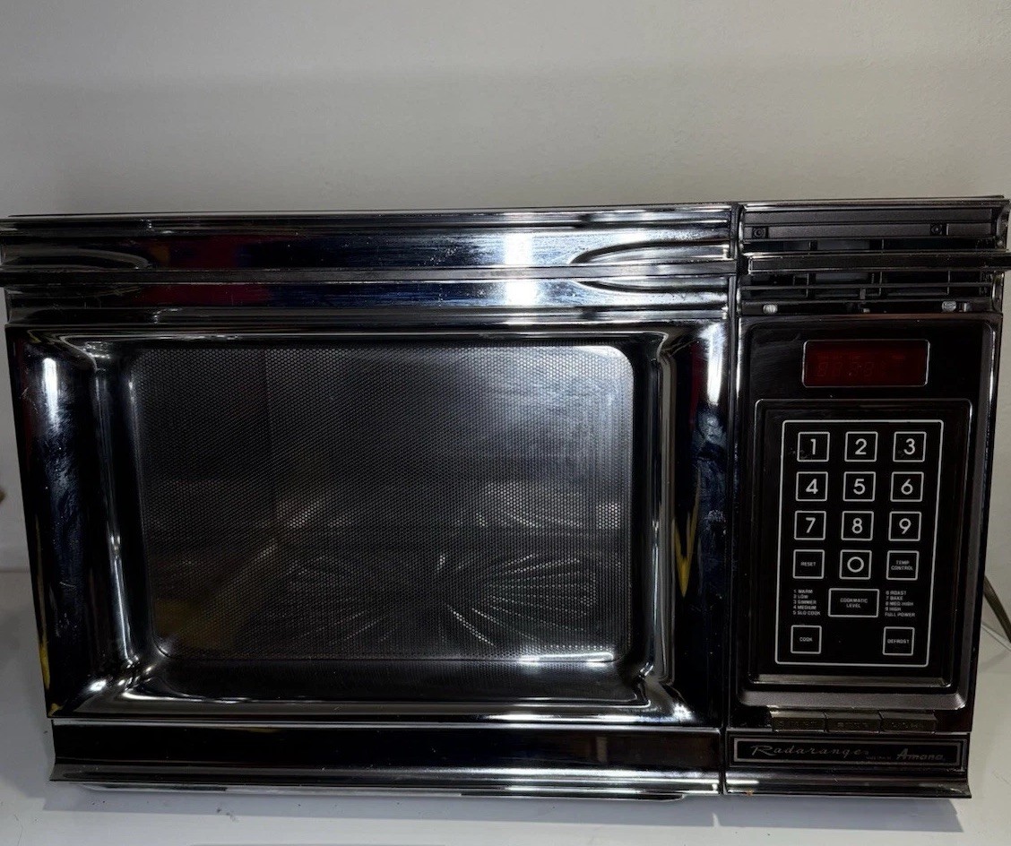 Vintage Amana Radarange RR-8TC Touchmatic Microwave Chrome Tested Works W/Manual