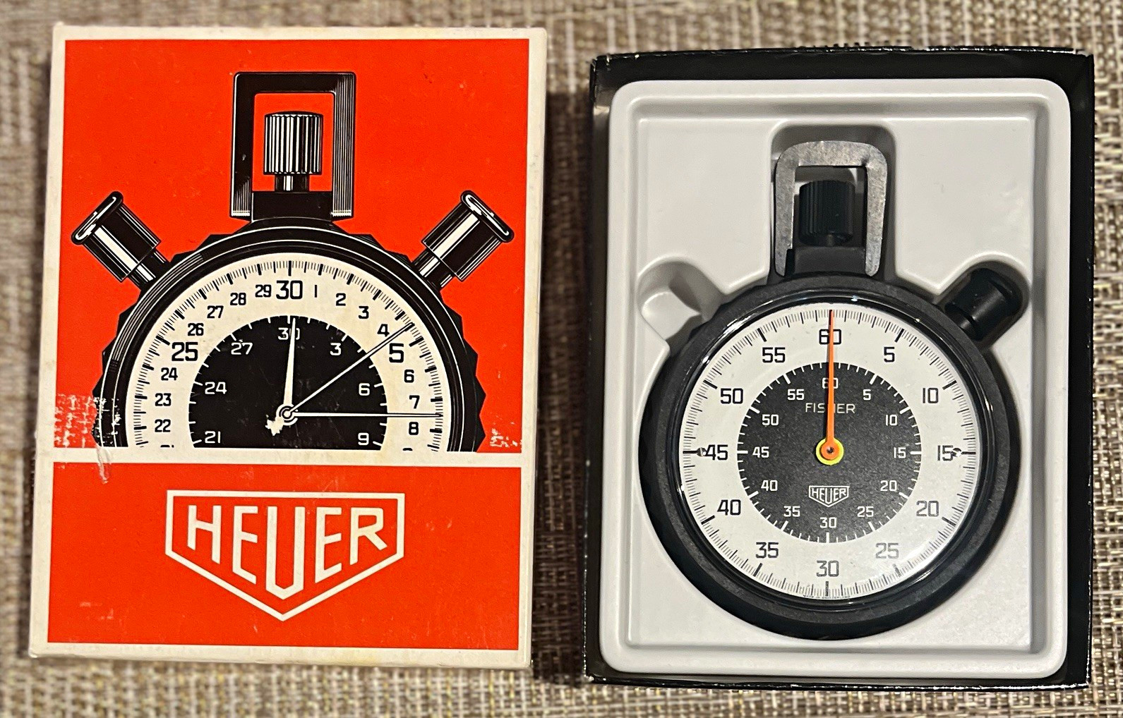 Vintage Heuer Fisher 503.901 Mechanical Stopwatch 7 Jewel Swiss Made Working Box