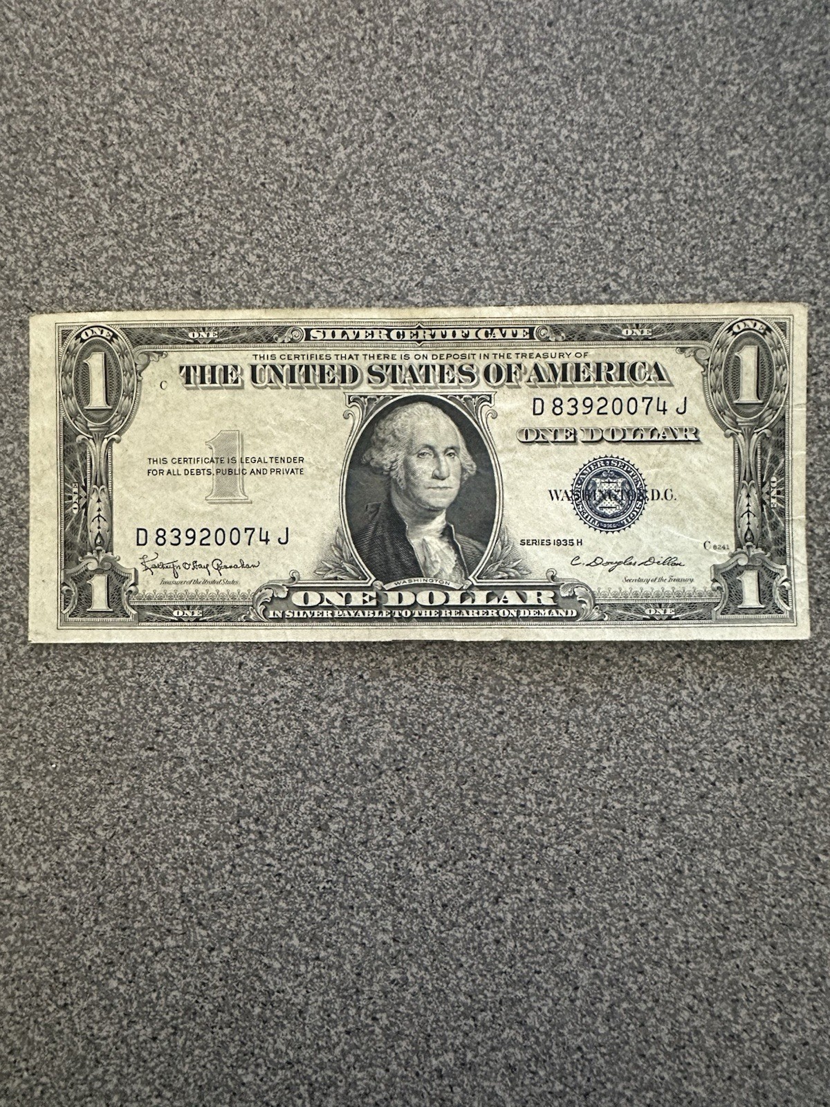 1935 H $1 Silver Certificate Blue Seal Note, Circulated D-86083895 1935 H $1 Silver Certificate Blue Seal Note, Circulated D-86083895