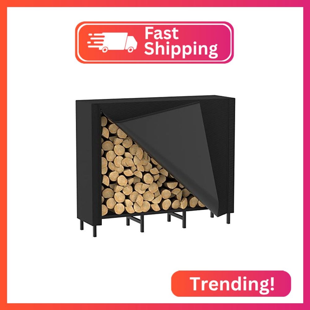 CADUKE 4ft Firewood Rack with Cover, Outdoor Firewood Log Rack for Fireplace, In