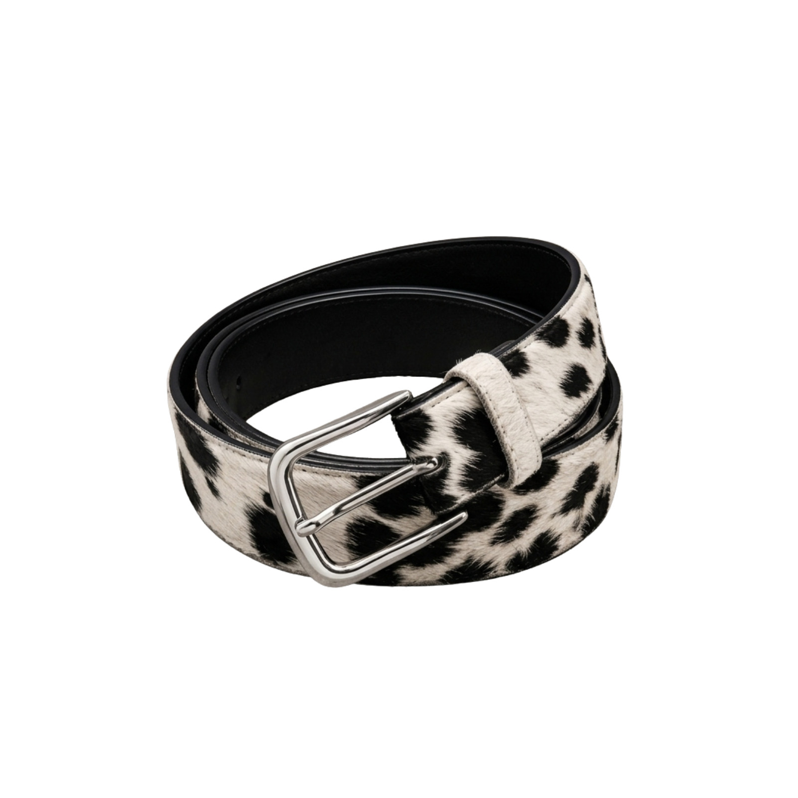 Cowhide Hair On Leather Belt Black White Western Statement Buckle