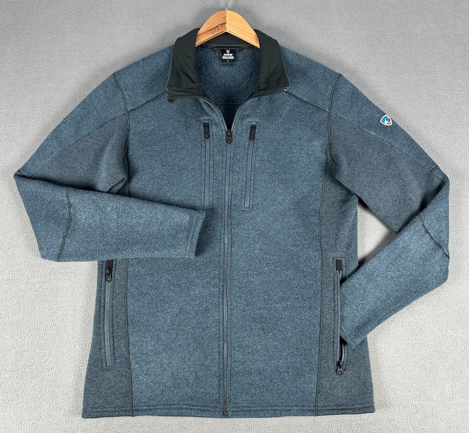 KUHL Jacket Mens Large Storm Blue Interceptr Full Zip Fleece Hybrid Performance KUHL Jacket Mens Large Storm Blue Interceptr Full Zip Fleece Hybrid Performance