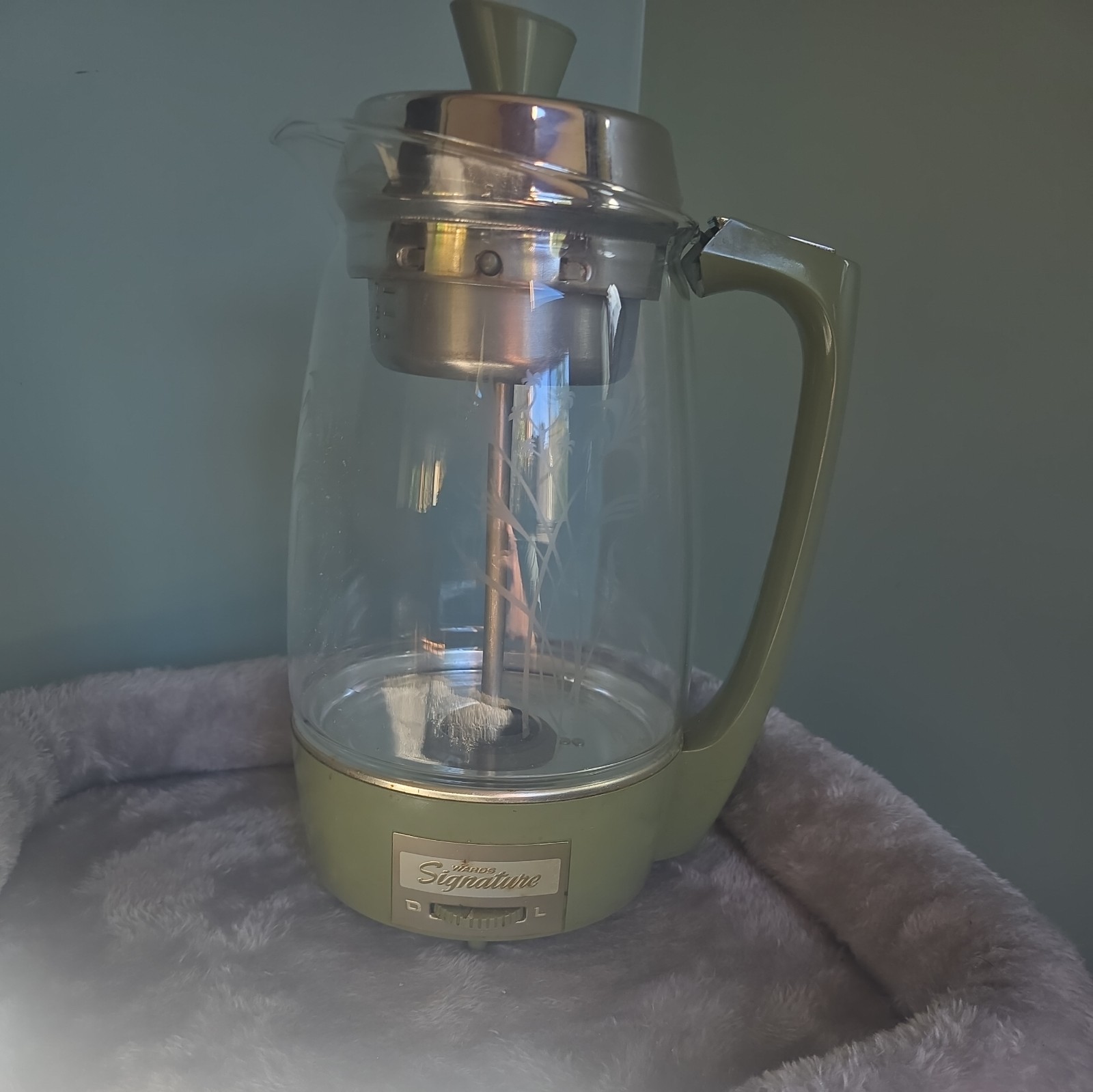 Vintage Montgomery Wards 12 Cup Glass Coffee Percolator Pot Avocado- 70's