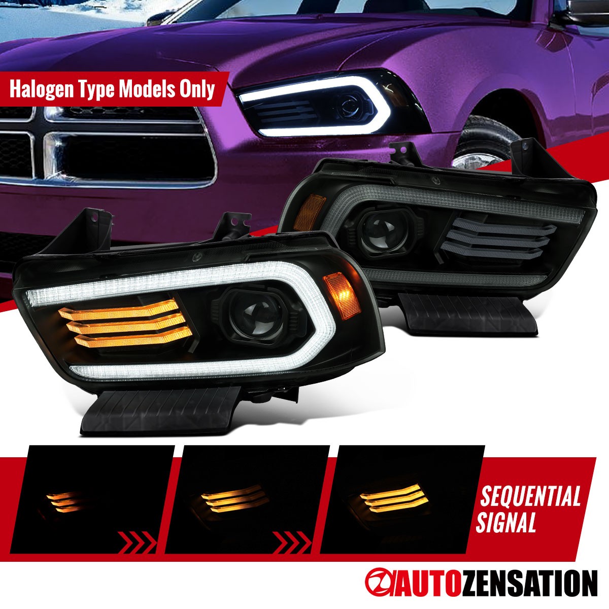 Fit 2011-2014 Dodge Charger Halogen Projector Headlights LED Sequential Smoke Fit 2011-2014 Dodge Charger Halogen Projector Headlights LED Sequential Smoke
