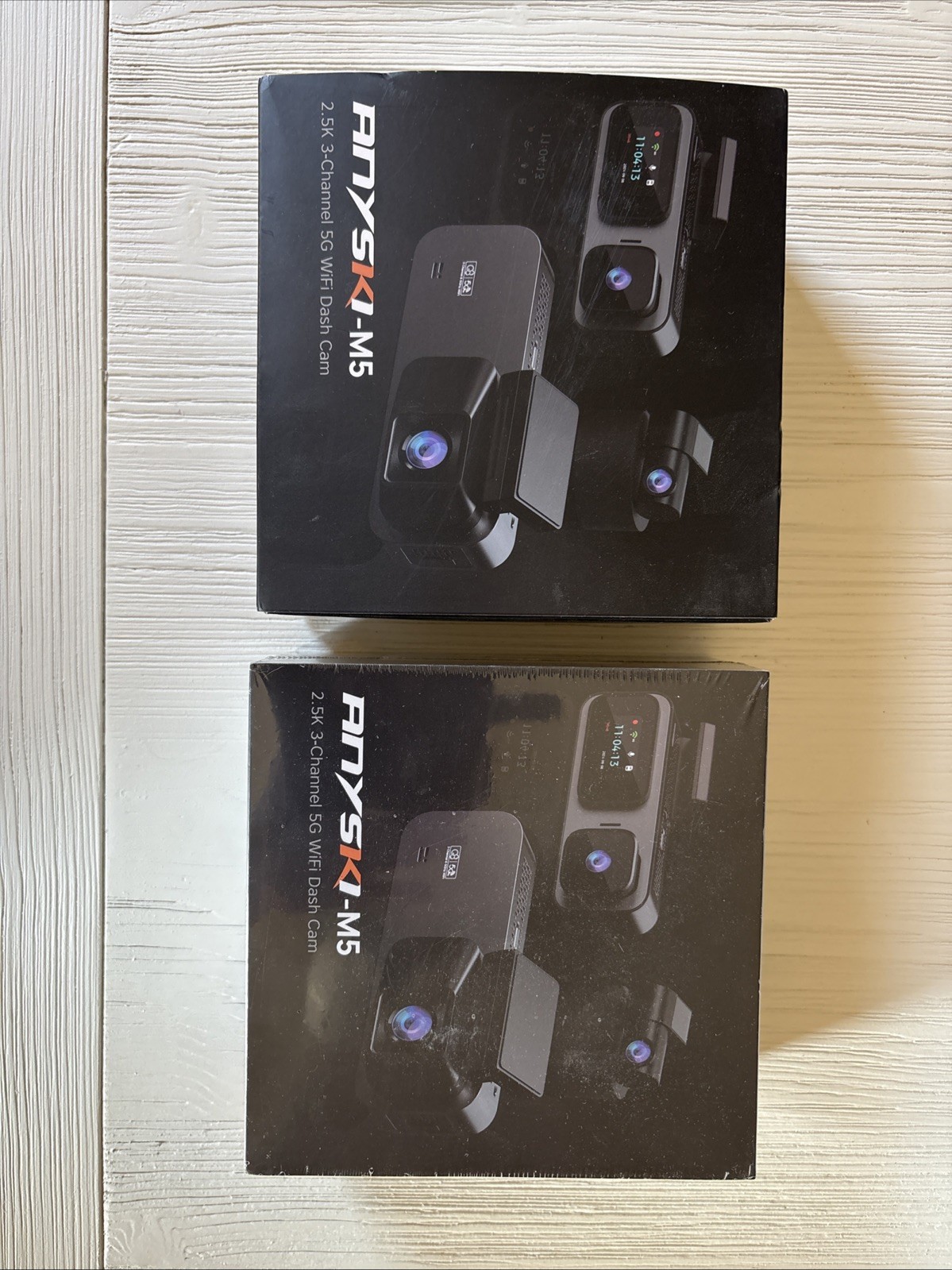 2 Dash Cams Anyski M5 2.5K 3-Channel 5G WiFi each with 64GB Card