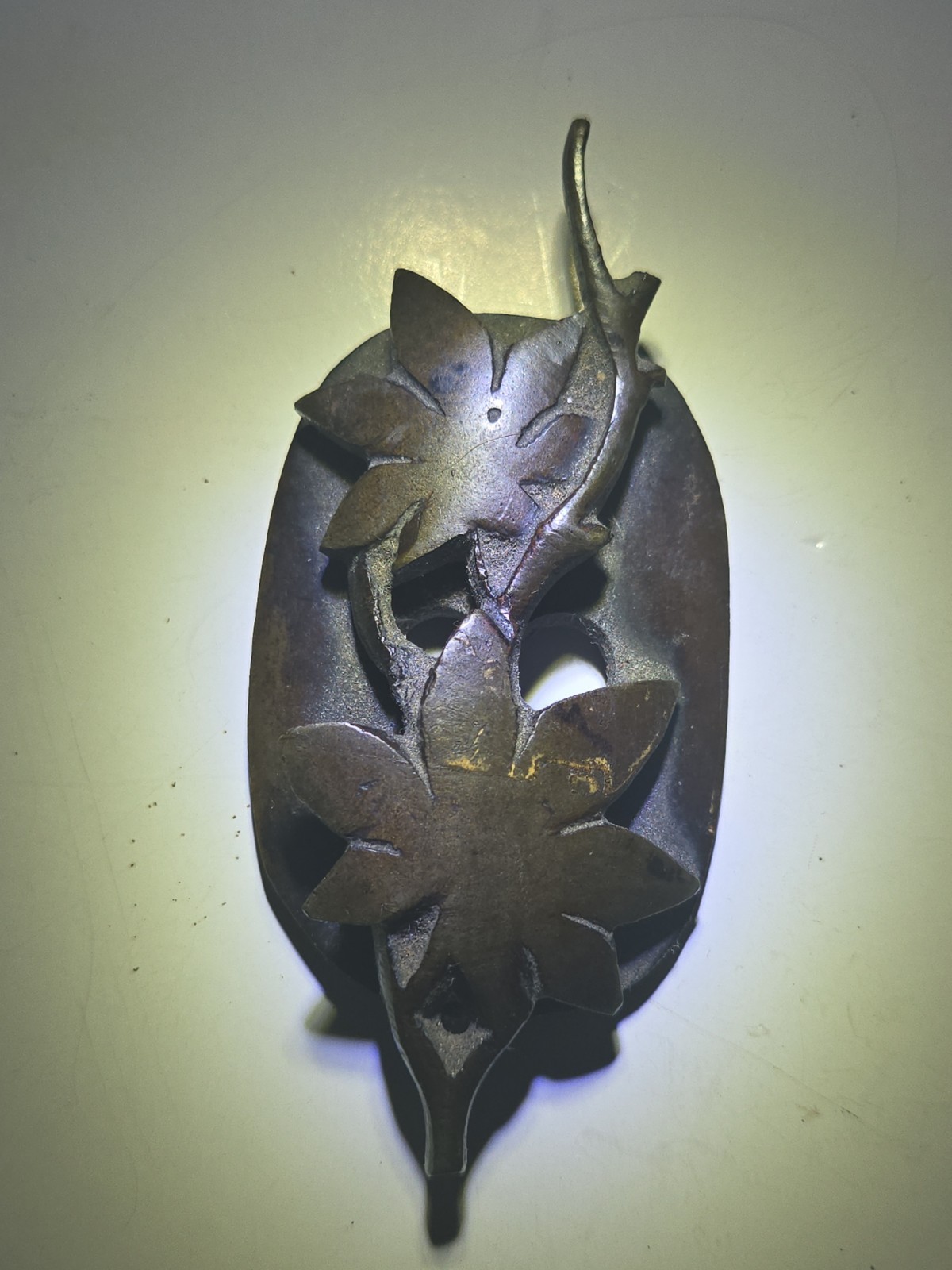 VINTAGE Japanese Obi-Dome BRONZE 🍁 MAPLE LEAF Edo Period Very Rare Deep Patina VINTAGE Japanese Obi-Dome BRONZE 🍁 MAPLE LEAF Edo Period Very Rare Deep Patina